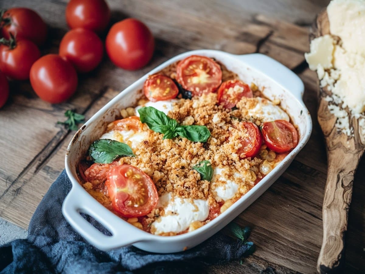 Image de la recette pour préparer Crumble de tomates et burrata