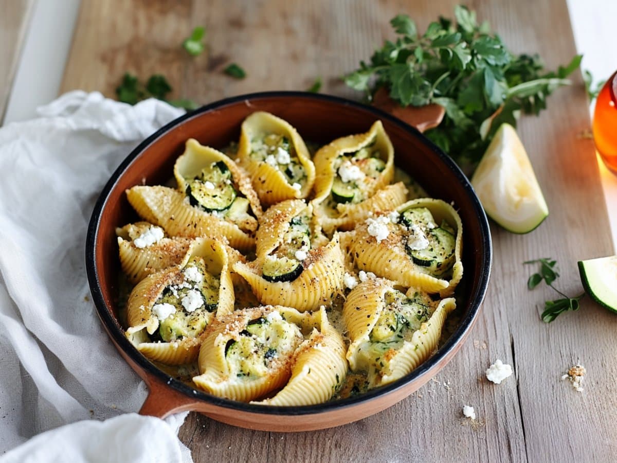 Image de la recette pour préparer Conchiglioni farcies courgette & chèvre frais