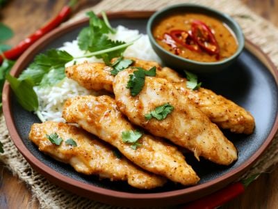 Image de l'article: Aiguillettes de poulet sauce Satay : Recette rapide, saine et exotique
