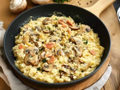 Image de l'article: Risotto Ă la carbonara aux champignons : recette saine, rapide et gourmande